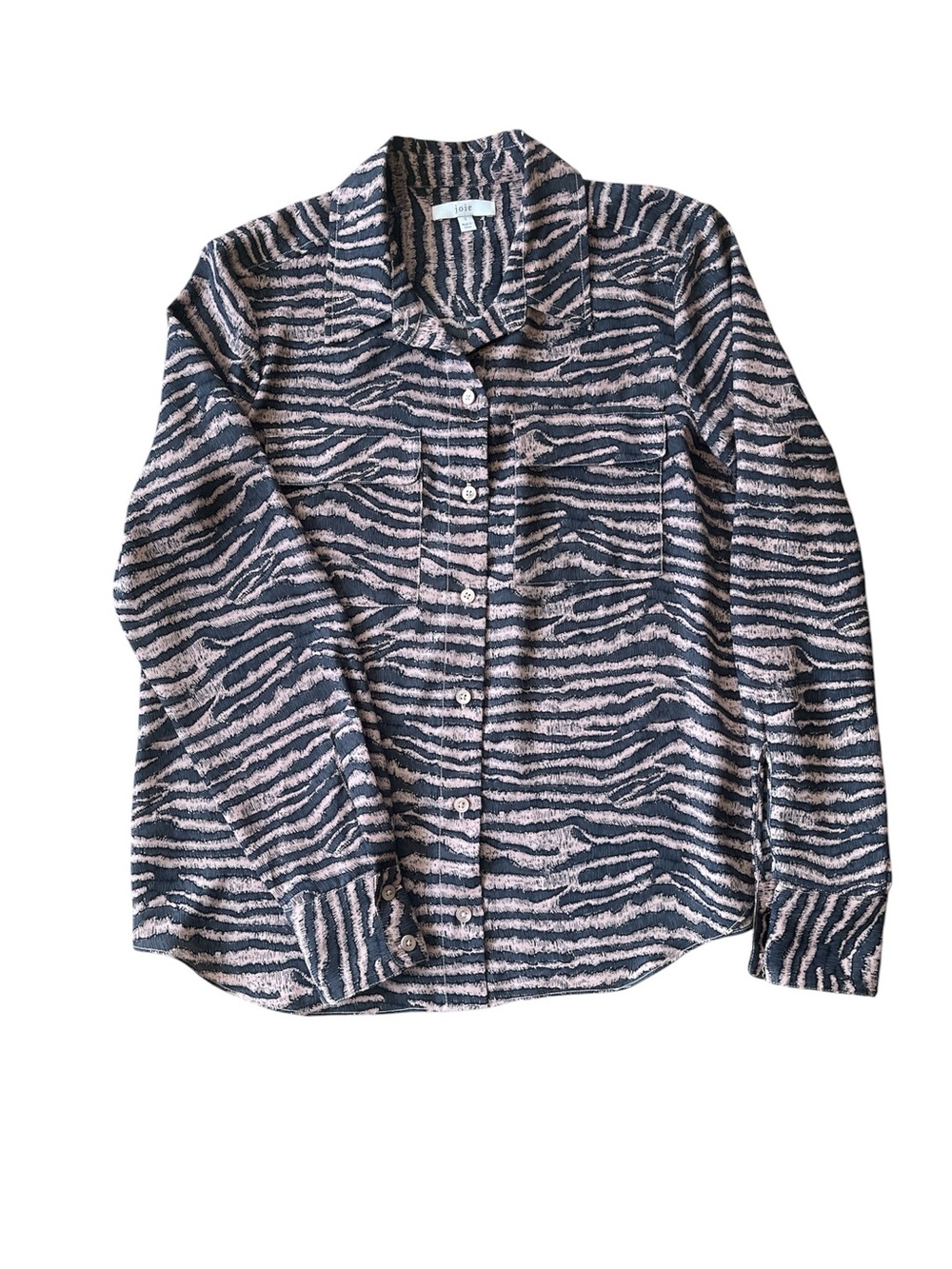 Joie Black and Blush Zebra-Stripe Button-Down Shirt
